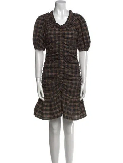 Pre-owned Ganni Plaid Print Mini Dress In Multi