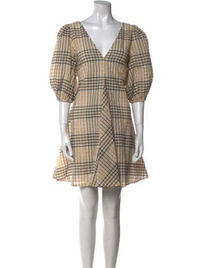 Pre-owned Ganni Plaid Print Mini Dress In Neutral