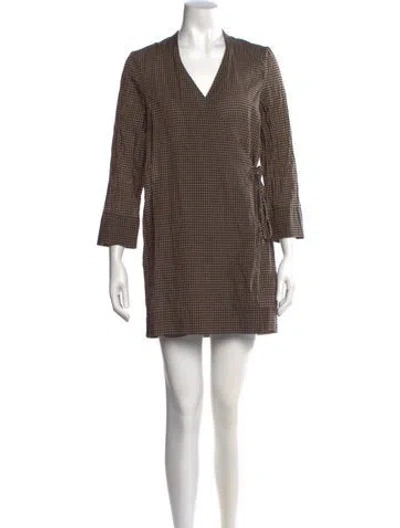 Pre-owned Ganni Plaid Print Mini Dress In Neutral