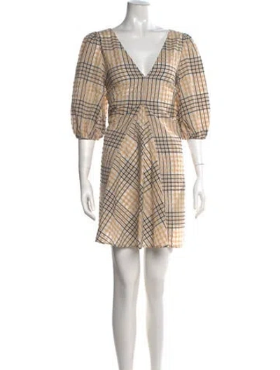Pre-owned Ganni Plaid Print Mini Dress In Neutral