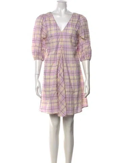 Pre-owned Ganni Plaid Print Mini Dress In Neutrals/purple