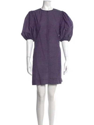 Pre-owned Ganni Plaid Print Mini Dress In Purple
