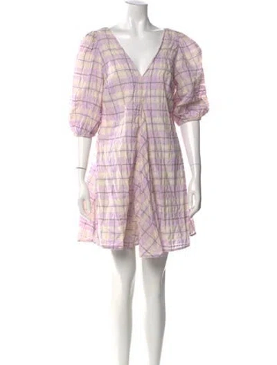 Pre-owned Ganni Plaid Print Mini Dress In Purple
