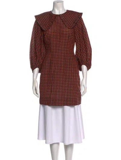 Pre-owned Ganni Plaid Print Mini Dress In Red