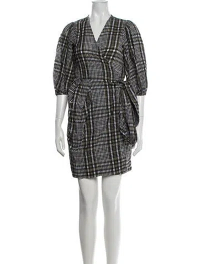 Pre-owned Ganni Plaid Print Mini Dress W/ Tags In Green