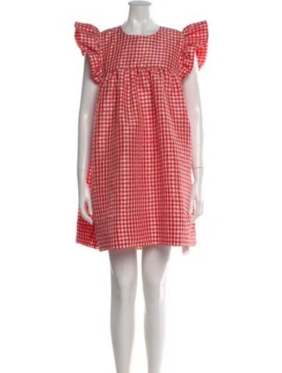 Pre-owned Ganni Plaid Print Mini Dress W/ Tags In Red