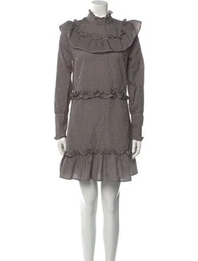 Pre-owned Ganni Plaid Print Mini Dress In White
