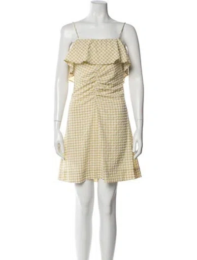 Pre-owned Ganni Plaid Print Mini Dress In Yellow