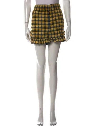 Pre-owned Ganni Plaid Print Mini Shorts In Black/yellow