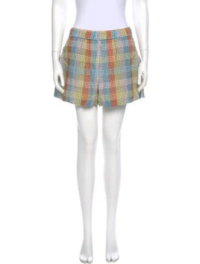 Pre-owned Ganni Plaid Print Mini Shorts In Blue