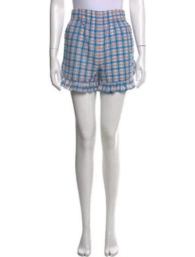 Pre-owned Ganni Plaid Print Mini Shorts In Blue