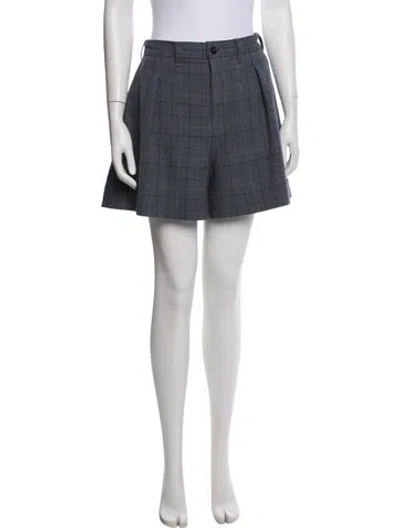 Pre-owned Ganni Plaid Print Mini Shorts In Blue
