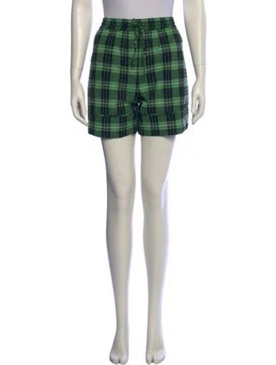 Pre-owned Ganni Plaid Print Mini Shorts In Green