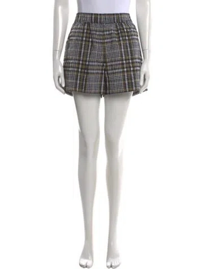 Pre-owned Ganni Plaid Print Mini Shorts In Green