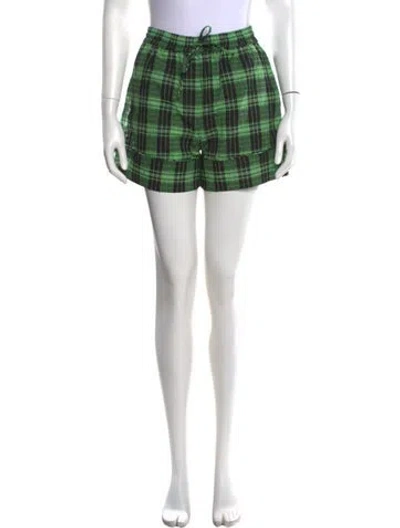 Pre-owned Ganni Plaid Print Mini Shorts In Green