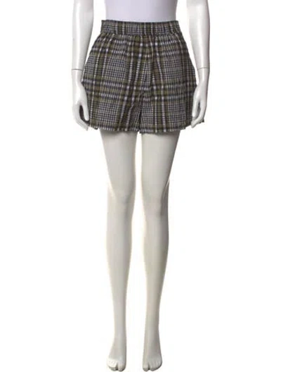 Pre-owned Ganni Plaid Print Mini Shorts In Green