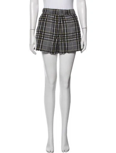 Pre-owned Ganni Plaid Print Mini Shorts In Green