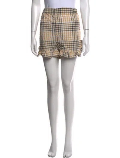 Pre-owned Ganni Plaid Print Mini Shorts In Neutrals