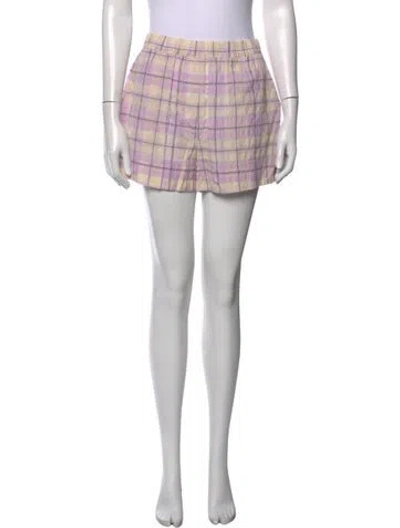 Pre-owned Ganni Plaid Print Mini Shorts In Pink