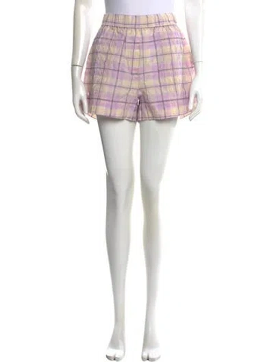 Pre-owned Ganni Plaid Print Mini Shorts In Purple