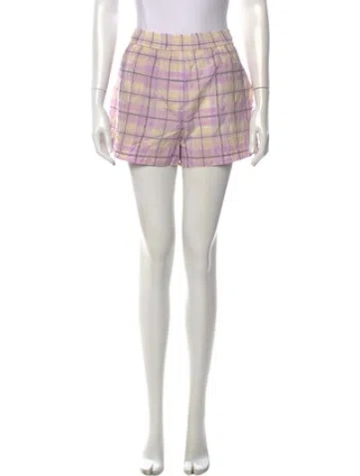 Pre-owned Ganni Plaid Print Mini Shorts In Purple