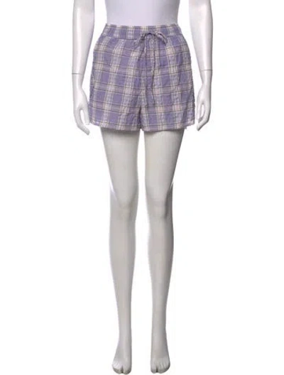 Pre-owned Ganni Plaid Print Mini Shorts In Purple