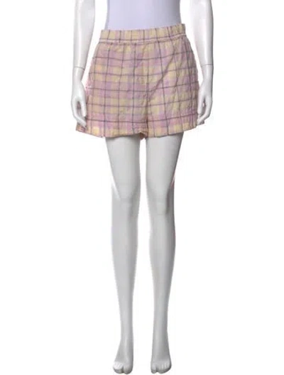 Pre-owned Ganni Plaid Print Mini Shorts W/ Tags In Purple