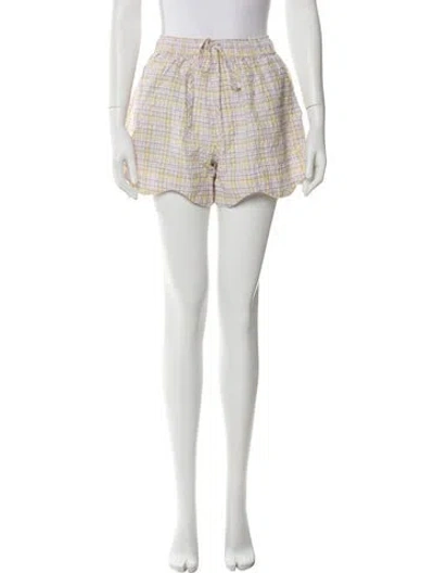 Pre-owned Ganni Plaid Print Mini Shorts In White