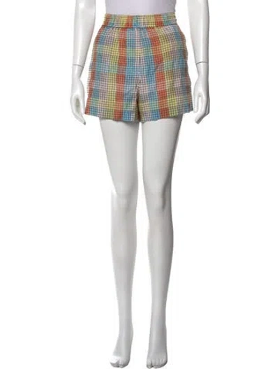Pre-owned Ganni Plaid Print Mini Shorts In Yellow