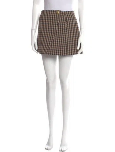 Pre-owned Ganni Plaid Print Mini Skirt In Black