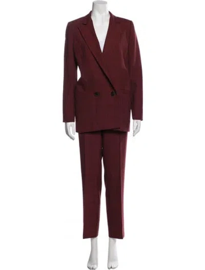 Pre-owned Ganni Plaid Print Pantsuit In Burgundy