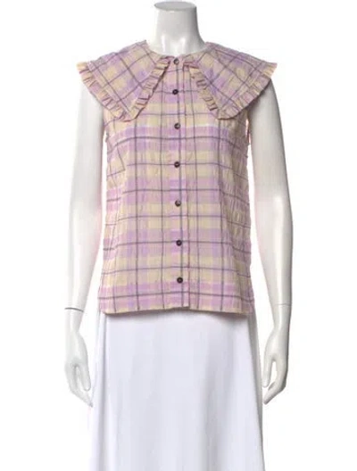 Pre-owned Ganni Plaid Print Sleeveless Top In Purple