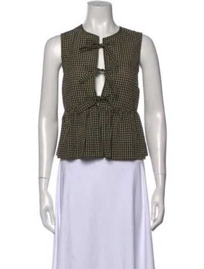 Pre-owned Ganni Plaid Print Square Neckline Top In Black