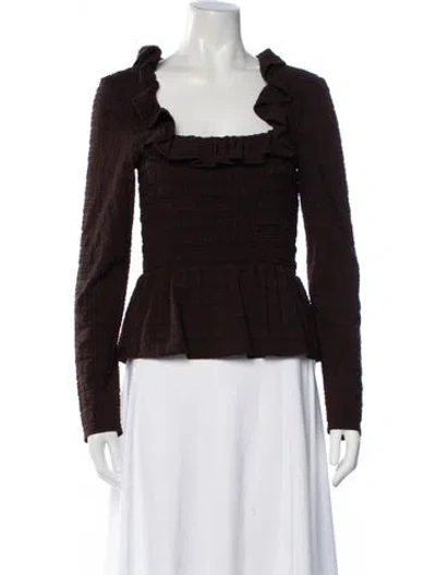 Pre-owned Ganni Plaid Print Square Neckline Top In Brown