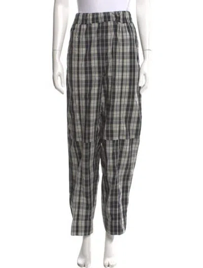 Pre-owned Ganni Plaid Print Straight Leg Pants In Black
