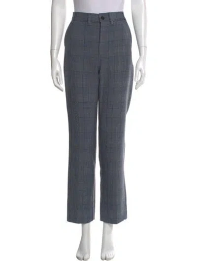 Pre-owned Ganni Plaid Print Straight Leg Pants In Blue