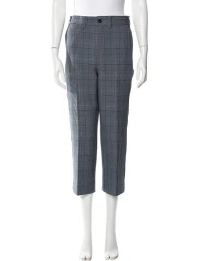 Pre-owned Ganni Plaid Print Straight Leg Pants In Blue