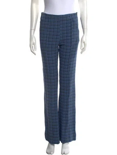 Pre-owned Ganni Plaid Print Straight Leg Pants In Blue