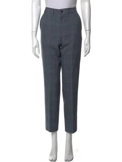 Pre-owned Ganni Plaid Print Straight Leg Pants In Blue