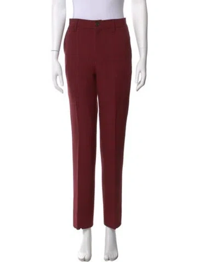 Pre-owned Ganni Plaid Print Straight Leg Pants In Burgundy