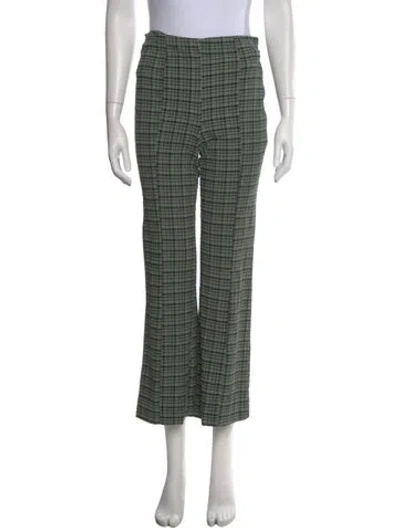 Pre-owned Ganni Plaid Print Straight Leg Pants In Green