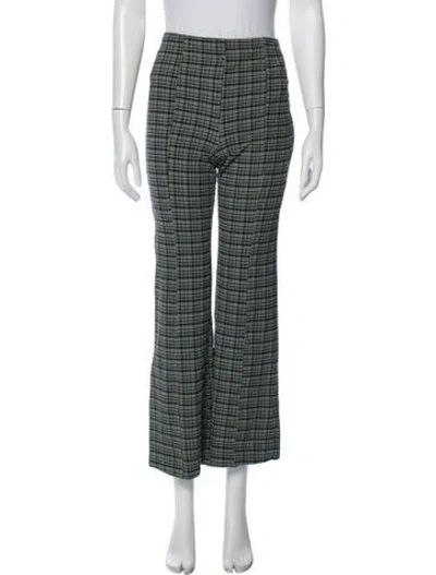 Pre-owned Ganni Plaid Print Straight Leg Pants In Green
