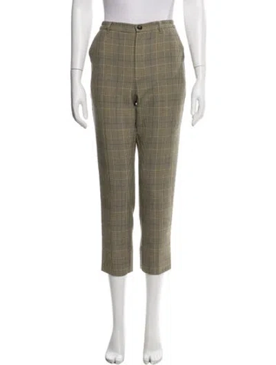 Pre-owned Ganni Plaid Print Straight Leg Pants In Neutrals