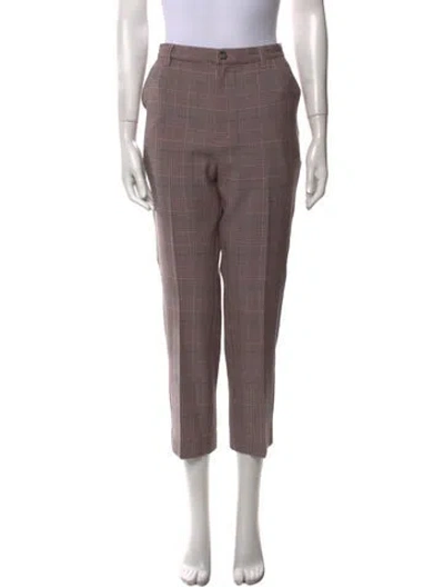Pre-owned Ganni Plaid Print Straight Leg Pants In Pink