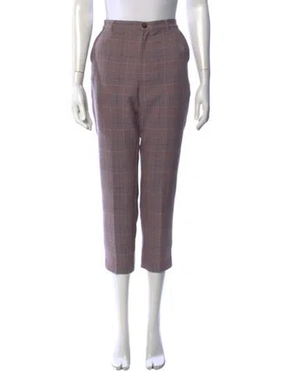 Pre-owned Ganni Plaid Print Straight Leg Pants In Purple