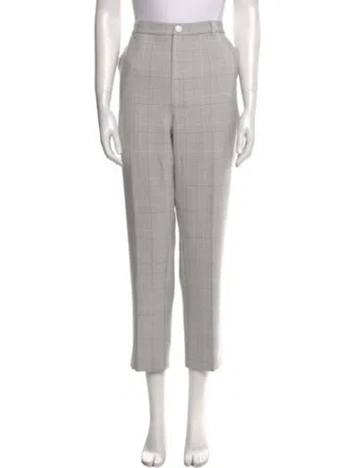 Pre-owned Ganni Plaid Print Straight Leg Pants W/ Tags In Gray