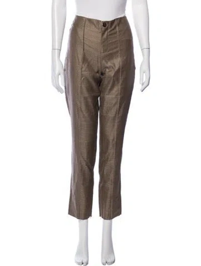 Pre-owned Ganni Plaid Print Straight Leg Pants W/ Tags In Neutrals