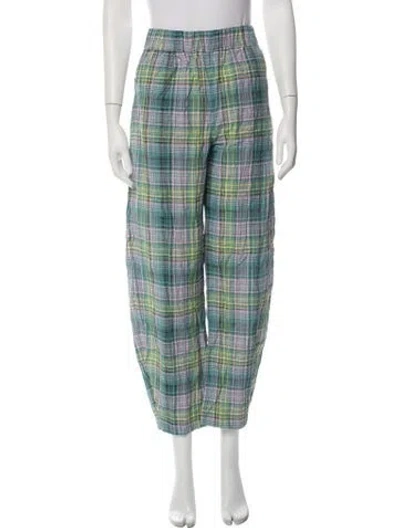 Pre-owned Ganni Plaid Print Sweatpants In Blue