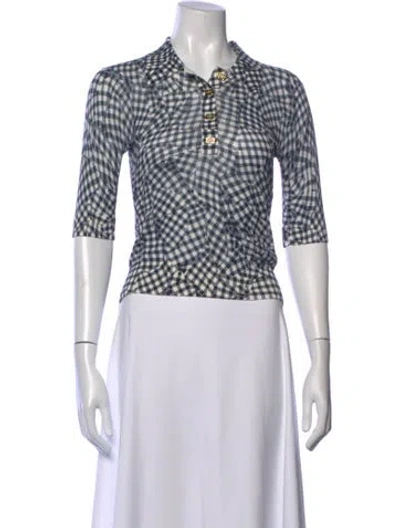 Pre-owned Ganni Plaid Print Three-quarter Sleeve Polo In Black