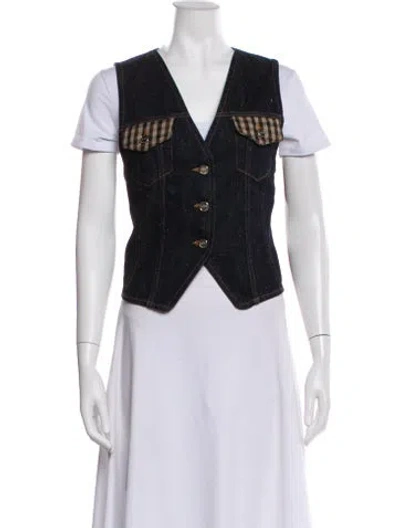 Pre-owned Ganni Plaid Print Vest In Black